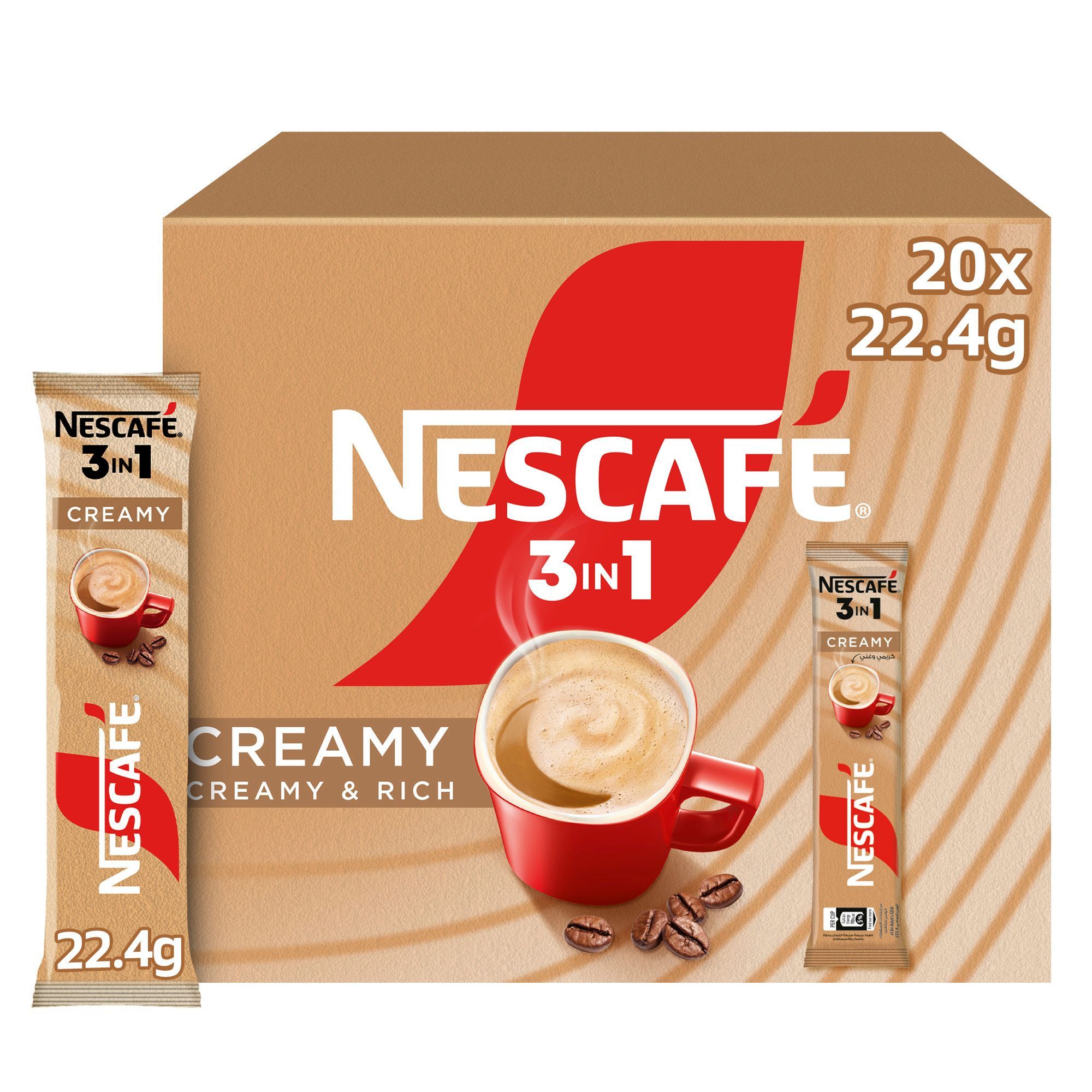 NESCAFE 3IN1 CREAMY & RICH LATTE INSTANT COFFEE STICKS BOX, 20+4X22.4G