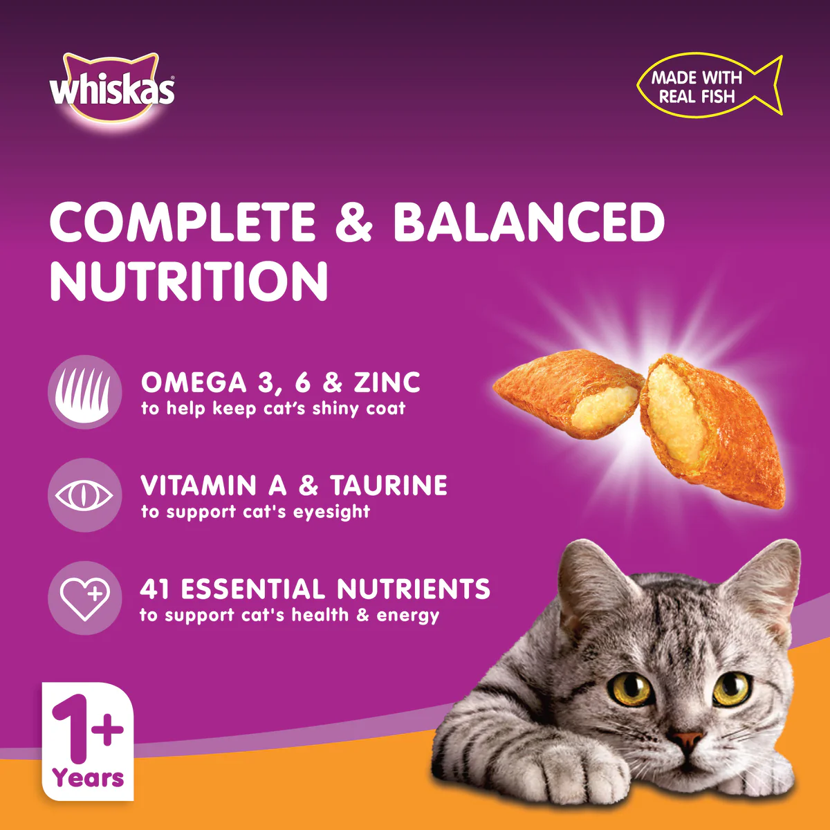 Whiskas Grilled Salmon Cat Dry Food Adult 1+ Years, 1.2kg