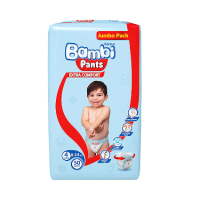 Sanita Bambi Pants Style Diaper Jumbo Pack, Size 4, Large, 8-14kg, 50 Count