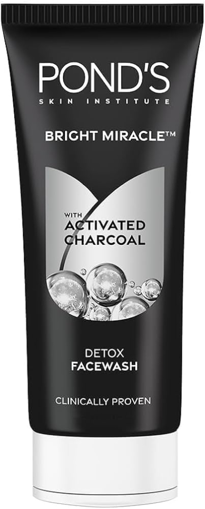 Pond's Pure Bright Face Cleanser With Foam for Hydrated Skin; Activated Charcoal & Green Tea Gives Radiant Skin, 100 G