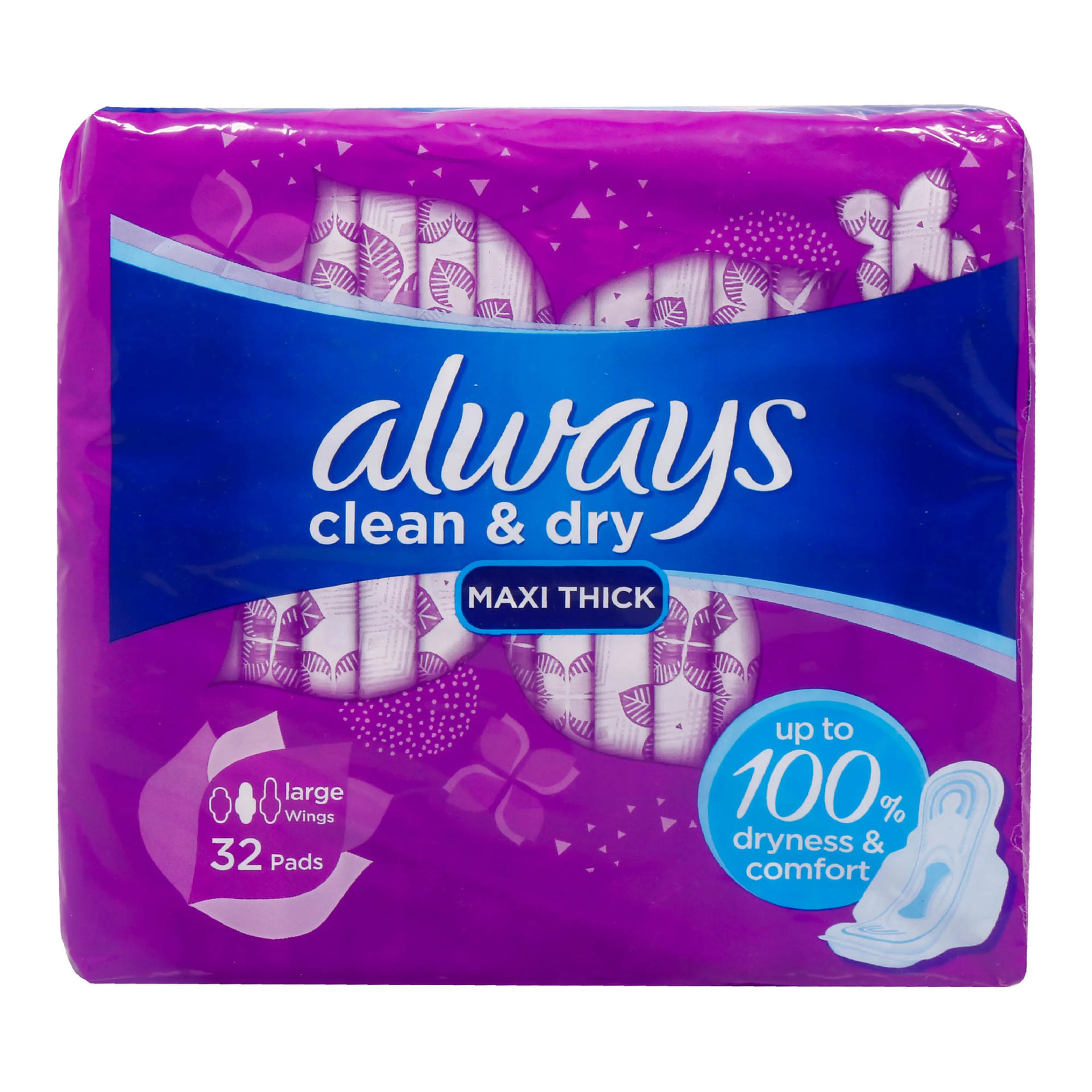 Always Maxi Thick Large Pads Purple Value Pack, 32 Pads