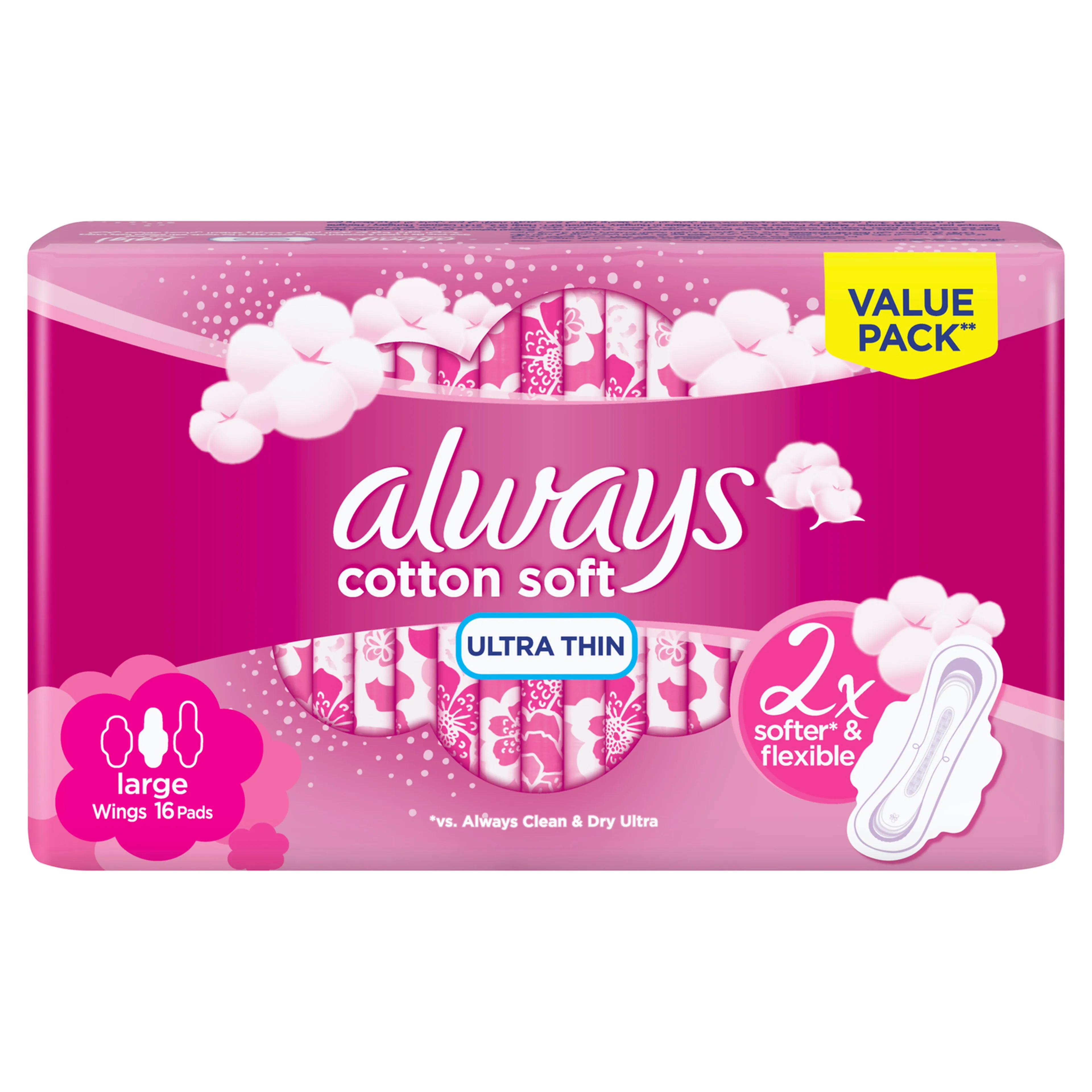 Always Ultra Thin Cottony Soft Pads Value Pack, 16 Pieces