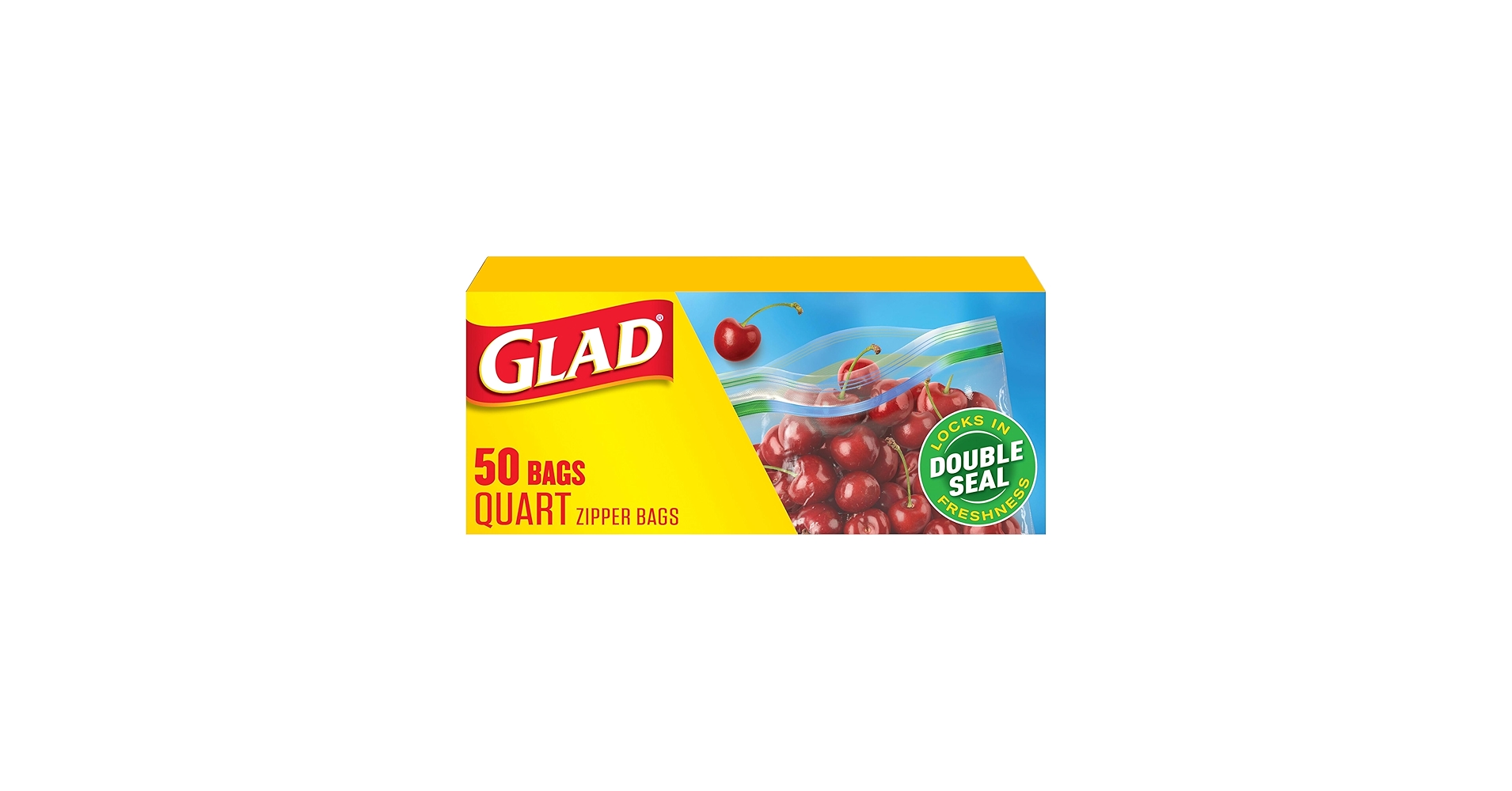 Glad Zipper Food Storage Plastic Bags Quart 50 Pcs