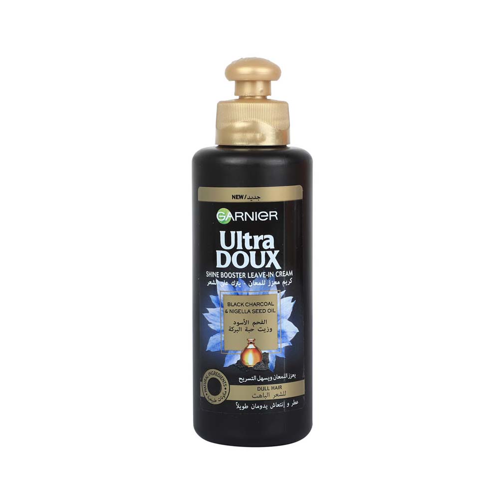 GARNIER ULTRA DOUX BLACK CHARCOAL & NIGELLA SEED OIL SHINE BOOSTER LEAVE-IN CREAM, 200ML