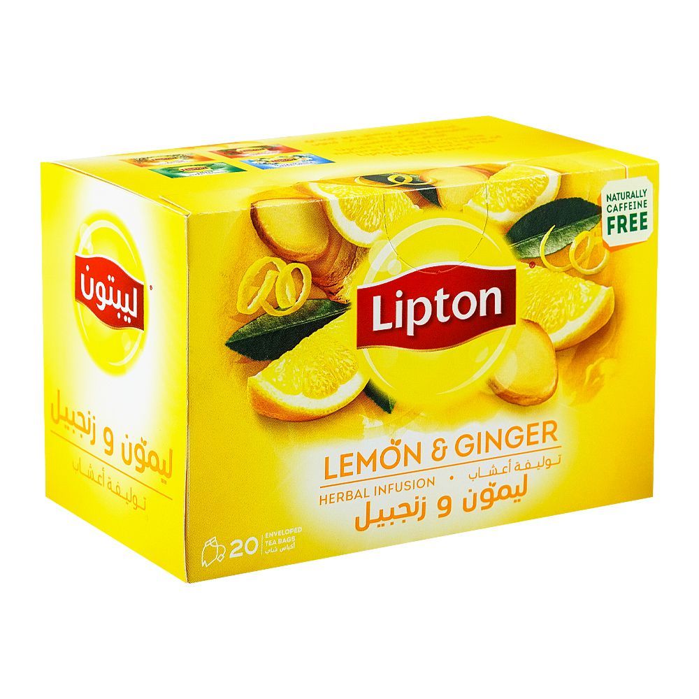 LIPTON HERBAL INFUSION TEA LEMON & GINGER TEABAGS, 20 TEABAGS