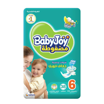 BABYJOY DIAPERS MEGA PACK, JUNIOR, XXL, SIZE 6, 38 PIECES