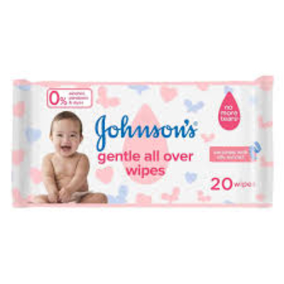 JOHNSON'S GENTLE ALL OVER BABY WIPES, 20 WIPES