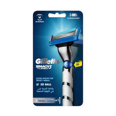 Gillette Mach3 Turbo 3d Razor Handle + Blade 2 Ctn