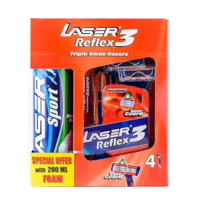 Laser Reflex 3 Triple Blade Razors, 4pieces, Foam 200ML