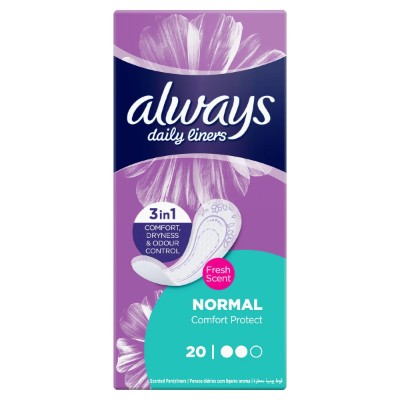 ALWAYS COMFORT PROTECT WITH FRESH SCENT NORMAL DAILY LINERS, 20 LINERS