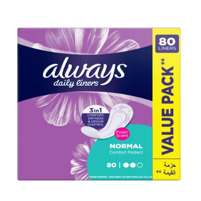 ALWAYS DAILY LINERS FRESH SCENT COMFORT PROTECT PADS NORMAL, 80 PADS