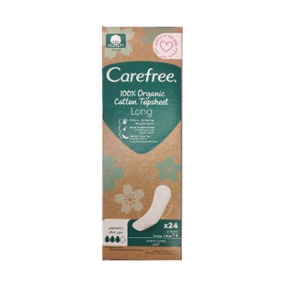 CAREFREE 100% ORGANIC COTTON EXTRA LONG PAD LINERS, 24 PIECES