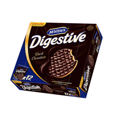 MCVITIE'S DIGESTIVE DARK CHOCOLATE WHEAT BISCUITS, 12X33.3G