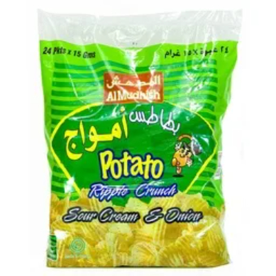 Al Mudhish Ripple Sour Cream & Onion Potato Chips, 24x15gm
