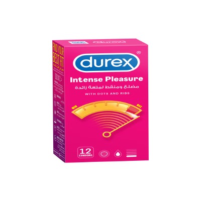 Durex Intense Pleasure Condoms With Dots & Ribs for Men, 12 Pieces