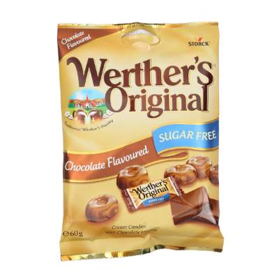 WERTHERS ORIGINAL CARAMEL CHOCOLATE SUGAR FREE, 60G