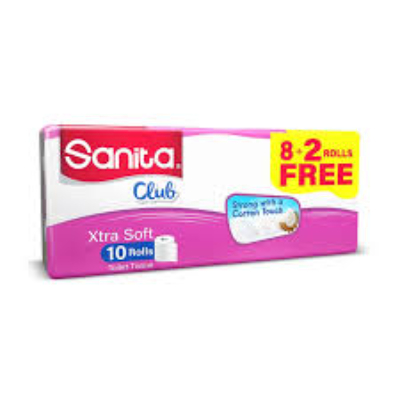 SANITA CLUB EMBOSSED 2 PLY TOILET PAPER ROLLS, 10X200 SHEETS
