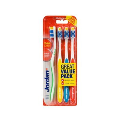 JORDAN TOTAL CLEAN MEDIUM TOOTHBRUSH 4 PER PACK