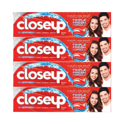 CLOSEUP TRIPLE FRESH FORMULA RED HOT TOOTHPASTE, 4X75ML
