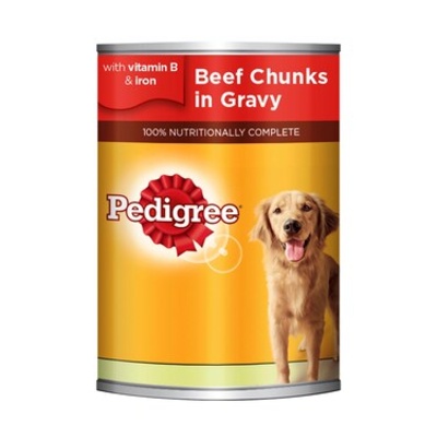 PEDIGREE CANNED BEEF CHUNKS IN GRAVY FOR DOGS, 400G