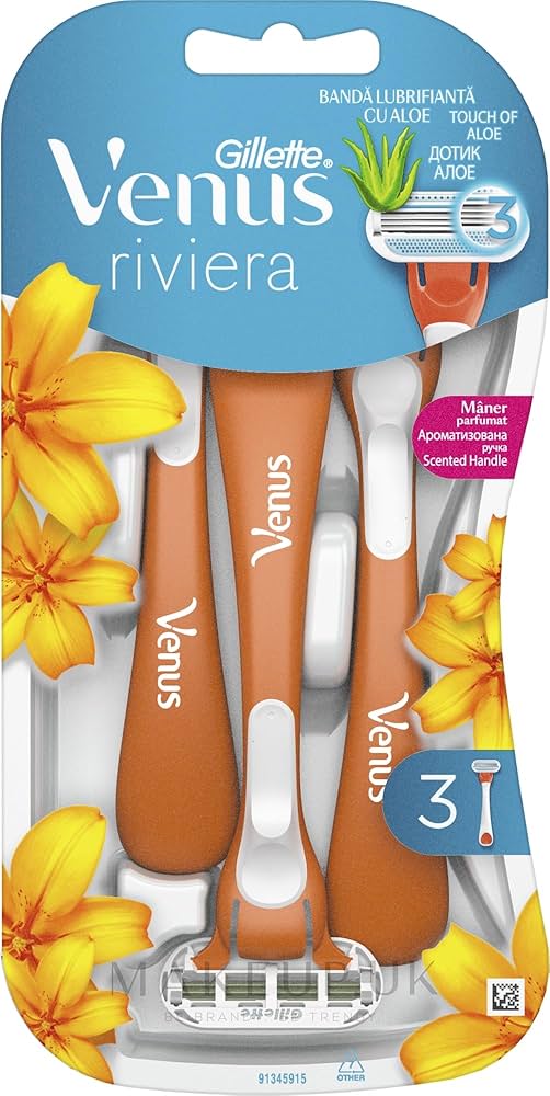GILLETTE VENUS RIVIERA 3 SCENTED HANDLE DISPOSABLE RAZOR PACK , 2 PIECES