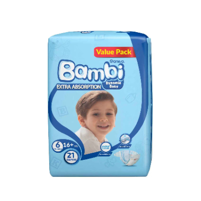 Sanita Bambi Baby Diapers Value Pack, Size 6, Xx-large, 18+kg, 21 Count