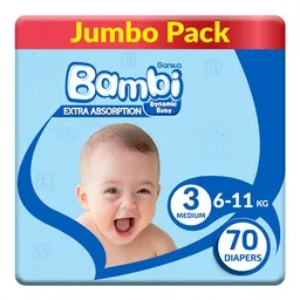 BAMBI MEDIUM JUMBO PACK DIAPERS 70 PCS