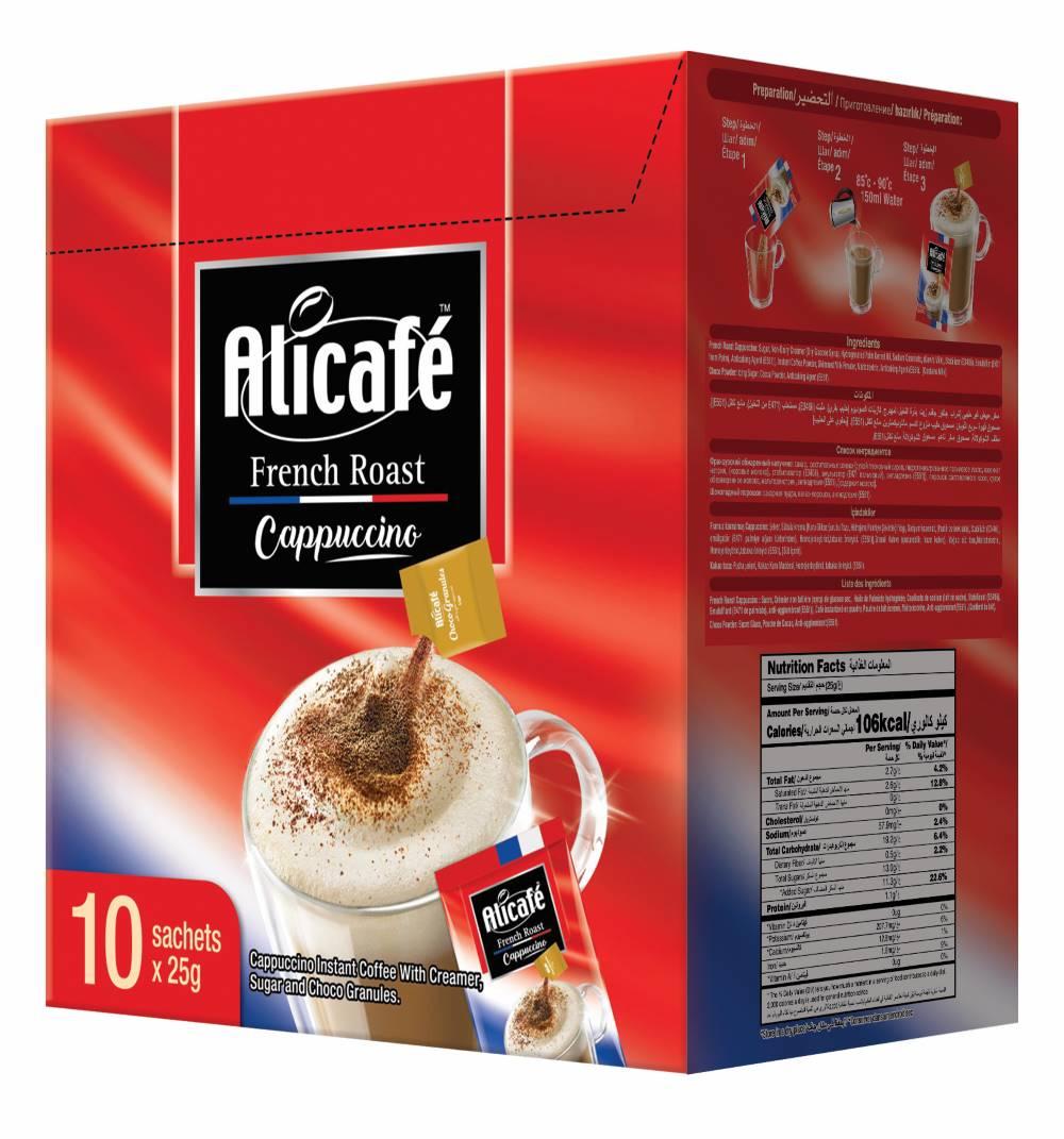 ALICAFE FRENCH ROAST CAPPUCCINO COFFEE, 10X13G