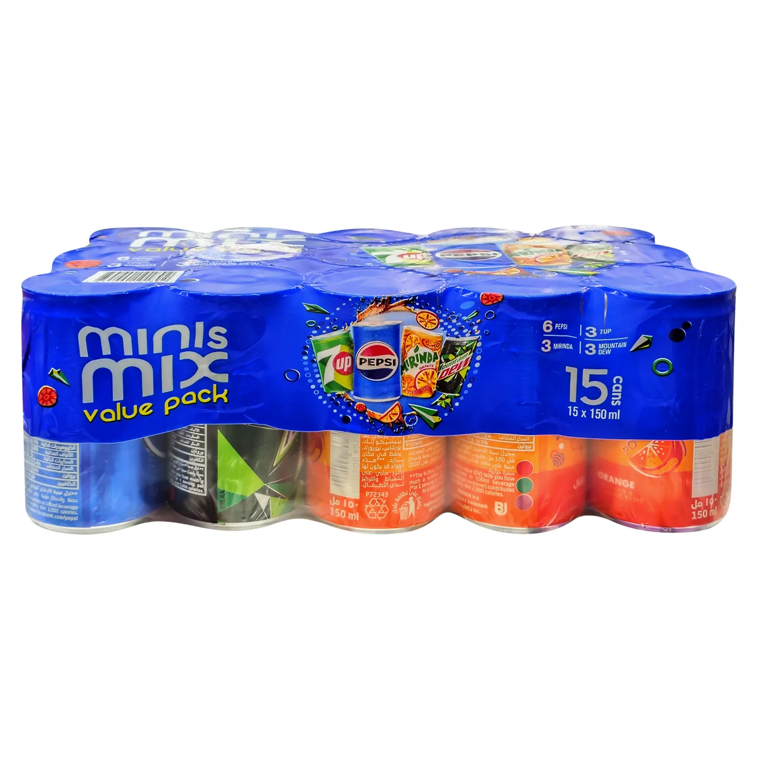 PEPSI/MIRINDA/7UP ASSORTED PACK, 15X150ML