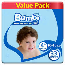 Sanita Bambi Baby Diapers Value Pack, Size 4+, Large Plus, 10-18kg, 33 Count