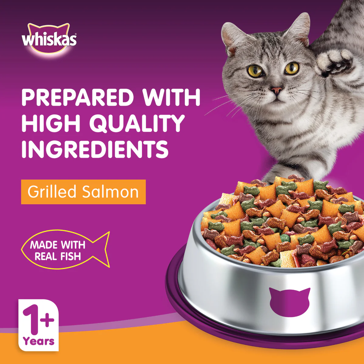 Whiskas Grilled Salmon Cat Dry Food Adult 1+ Years, 1.2kg