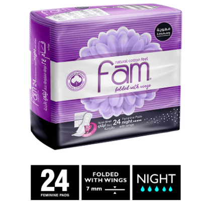 Fam Sanitary Pad With Wings Night, 24 Pads