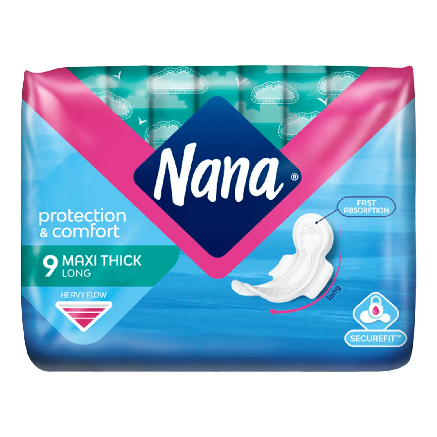 Nana Maxi Thick Long Sanitary Pads, 9 Pieces