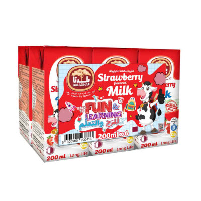 Baladna Strawberry Milk Low Fat, 6x200ml
