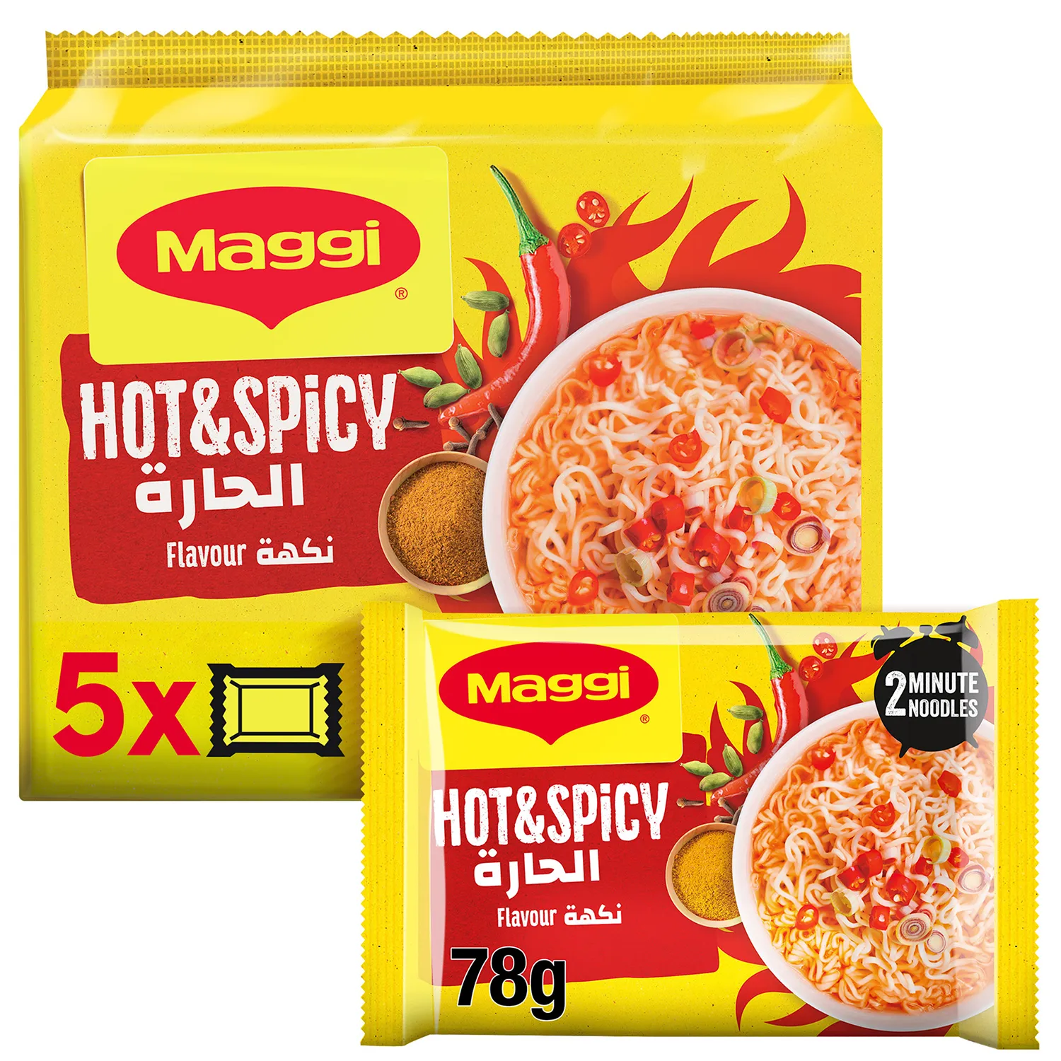 Maggi 2 Minutes Noodles Hot & Spicy 78g X 5 Pcs