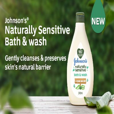 JOHNSON'S BABY NATURALLY SENSITIVE WITH ORGANIC ALOE VERA HEAD-TO-TOE WASH, 395ML