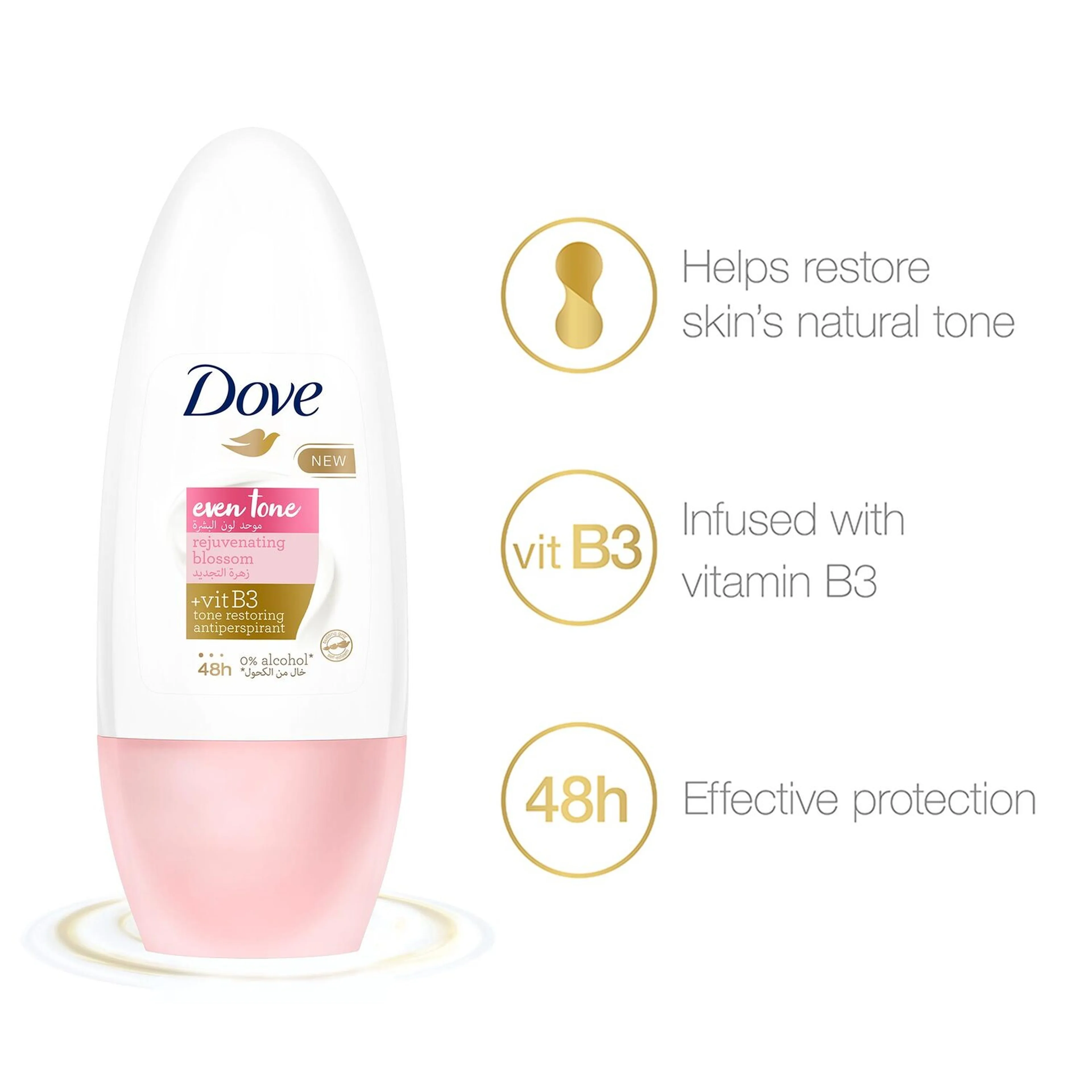 DOVE REJUVENATING BLOSSOM EVEN TONE ANTIPERSPIRANT DEODORANT ROLL-ON, 50ML