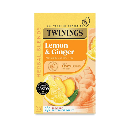 TWININGS INFUSION LEMON & GINGER TEA BAGS, 20 BAGS