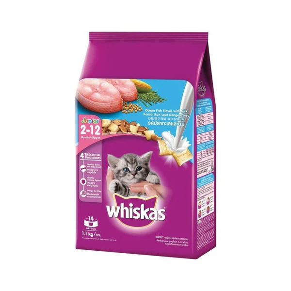 WHISKAS KITTEN OCEAN FISH FLAVOR WITH MILK DRY CAT FOOD, 1.1KG