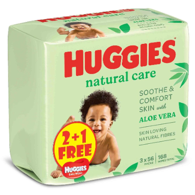 HUGGIES ALOE VERA NATURAL BABY WIPES, 3X56 WIPES
