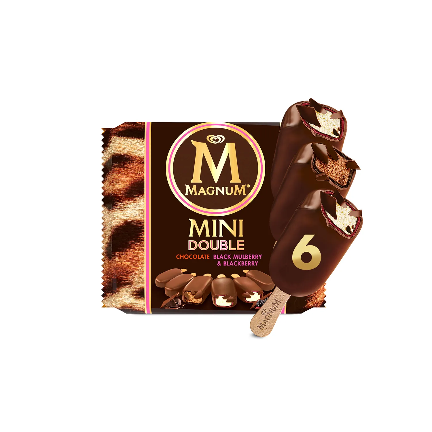 Magnum Mini Double Chocolate, Black Mulberry, & Blackberry Ice Cream, 6x60ml