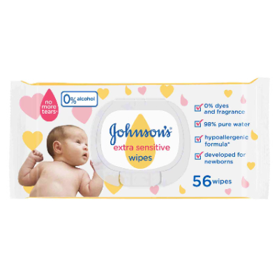 JOHNSON'S EXTRA SENSITIVE BABY WIPES, 56 SHEETS