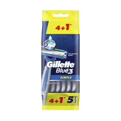 Gillette Blue Simple3 Men's Disposable Razors, 4+1 Pieces