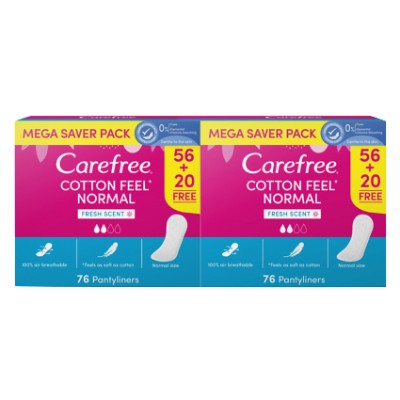 CAREFREE PERFUME FREE PANTYLINERS, 76 PIECES