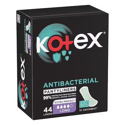 KOTEX ANTIBACTERIAL LONG SIZE PANTY LINERS, 44 PIECES