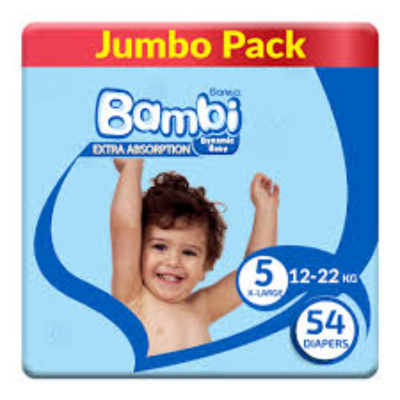 Sanita Bambi Baby Diapers Jumbo Pack, Size 5 X-large, 12-22kg, 54 Count