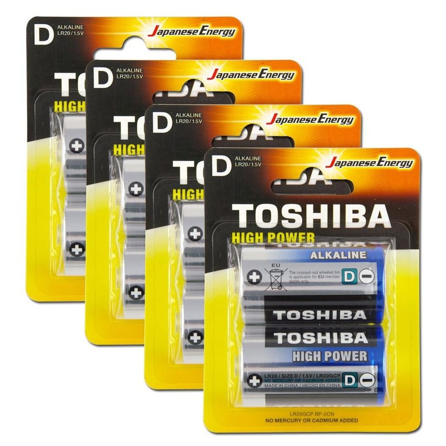 Toshiba High Power D 1.5v Alkaline Batteries - No Added Mercury & Cadmium