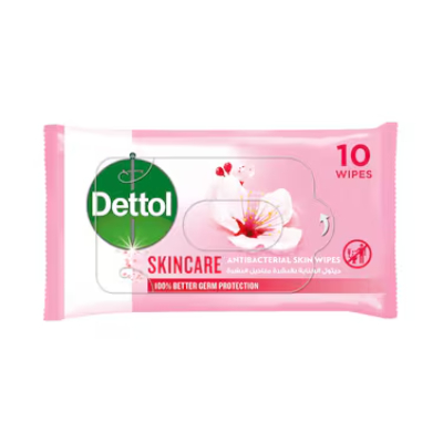 Dettol Skincare Antibacterial Skin Wipes for Use on Hands, Face, Neck, 10 Count