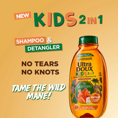 GARNIER ULTRA DOUX KIDS 2 IN 1 APRICOT SHAMPOO & DETANGLER - LION KING, 400ML