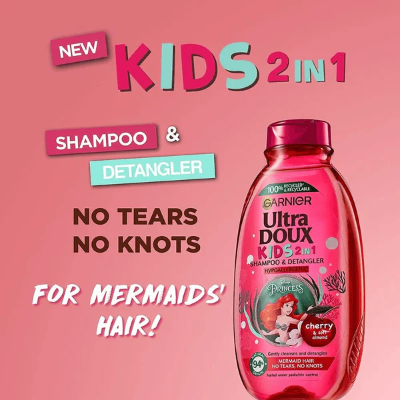 GARNIER ULTRA DOUX KIDS 2-IN-1 CHERRY SHAMPOO & DETANGLER, 400ML